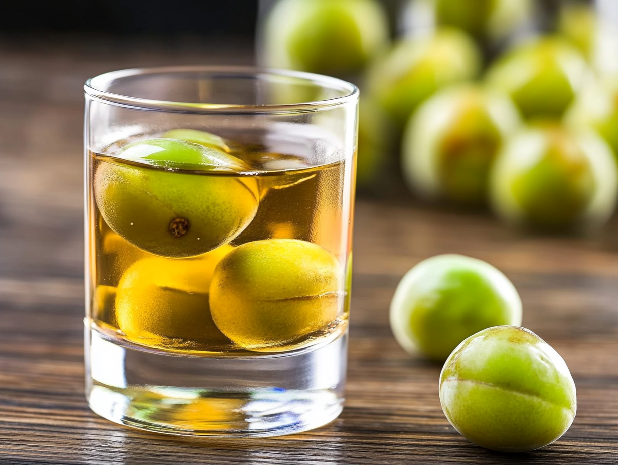 梅の実が入った梅酒