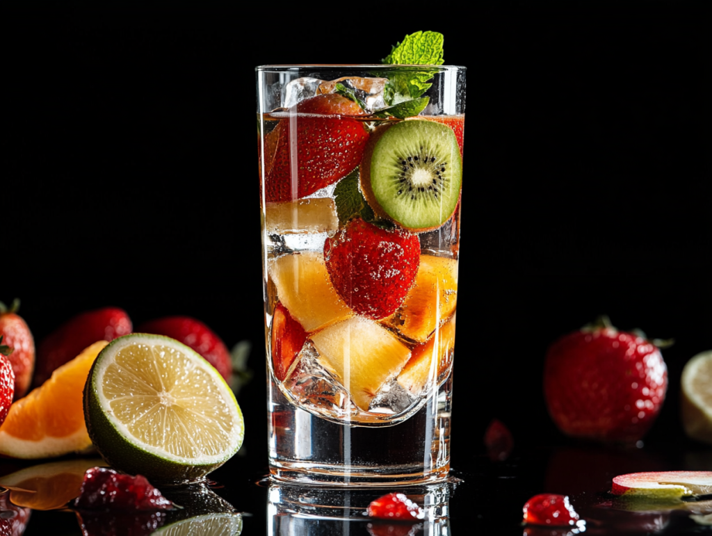 フルーツがたっぷりはいったフルーツハイボール